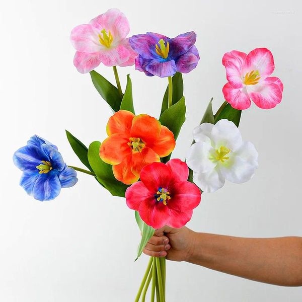 Fleurs décoratives 1pc Branche de tulipe artificielle Real Touch Floral Home Decor Grand Pétales Arrangement Flores Bouquet de main Bouquet 7 Bouquet 7