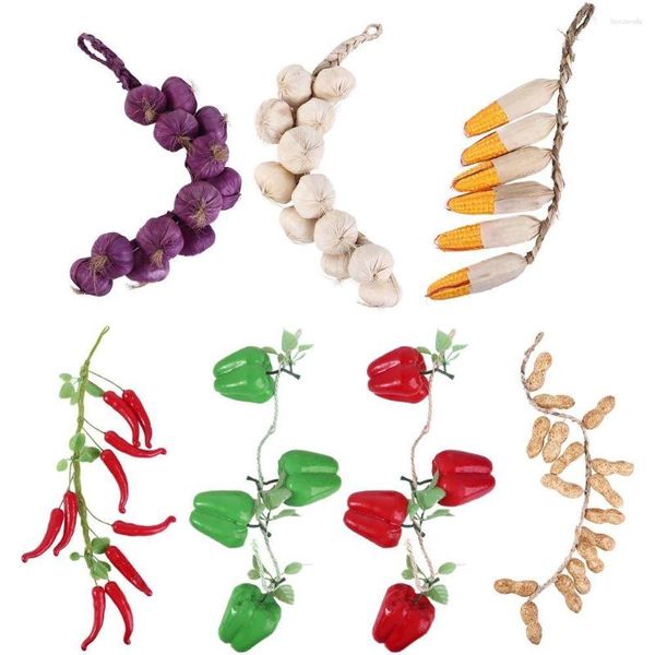 Fleurs décoratives 1Pc légumes artificiels suspendus chaîne Style chinois réaliste faux piment maïs oignon ail cuisine Simulation