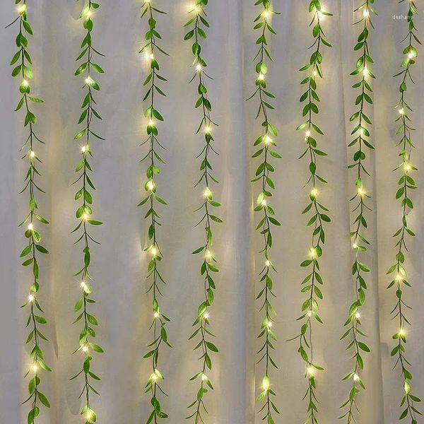 Flores decorativas 1 PC Vina artificial VERDADERA FALSA Garland Hojas de sauce con luces de hadas para la fiesta de bodas Baby Shower Hogar