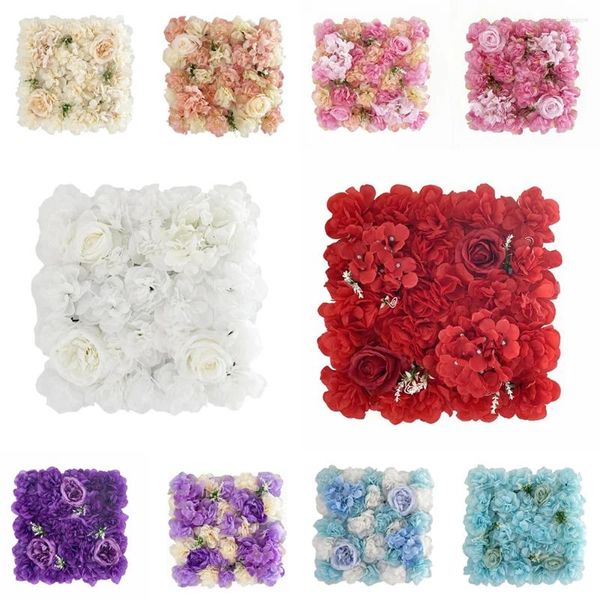 Fleurs décoratives 1pc Panneau mural artificiel 3d Fleur Flower Faux Roses pour la fête Douche nuptiale de mariage Décoration extérieure 35x35cm