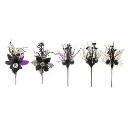 Fleurs décoratives 1pc Tige de fleur flétrie artificielle 40 cm / 16 "Halloween Brouilles oculaires citrouilles Baies noires sèches Bouquet gothique fantôme