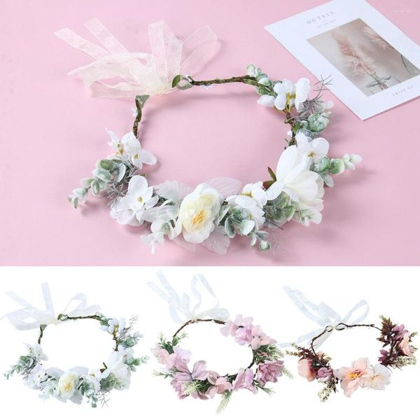 Fleurs décoratives 1Pc couronne de fleurs artificielles femmes filles mariée cheveux couronne accessoires de décoration de fête de mariage