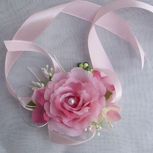Decoratieve bloemen 1 stam bruids of bruidsmeisje bloempols corsage kunstmatige zijde open roos met flexibele band voor prom bruiloft feestdecor