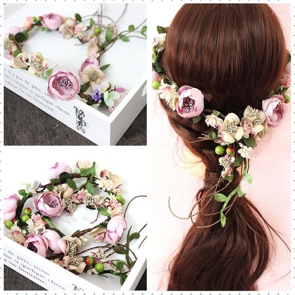 Fleurs décoratives 1 pc mariée longue fleur fille cheveux cerceau couronne Floral pour mariage Pographie femme mer plage coiffure ornements