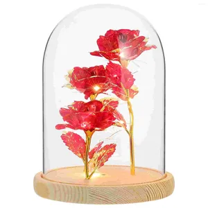 Flores decorativas 1 pieza elegante luminosa LED flor cubierta de vidrio decoración lámina dorada rosa cúpula