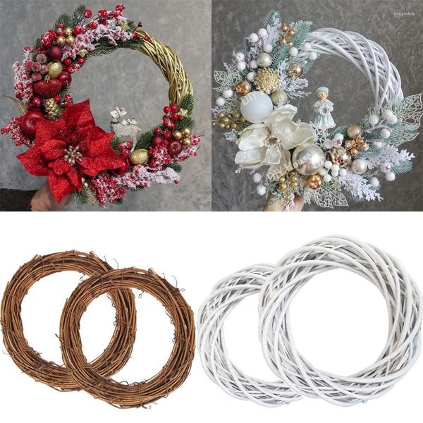 Fleurs décoratives 1 pièce, couronne de noël en rotin artificiel blanc naturel pour décorations de porte/arbre de noël, accessoires DIY, cadeaux
