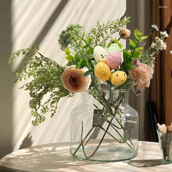 Fleurs décoratives 1 pièce, plante artificielle colorée, œufs de pâques, Arrangement Floral, branche en mousse et plastique, décoration de la maison