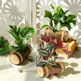 Decoratieve bloemen 1 pc creatieve houten potten kunstmatige groene planten bonsai huishouden voorraden eettafel kantoor simulatie nep