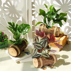 Fleurs décoratives 1pc Pottes en bois créatives Plantes vertes artificielles Bonsai Supplies Maison à manger Table Office Simulation fausse