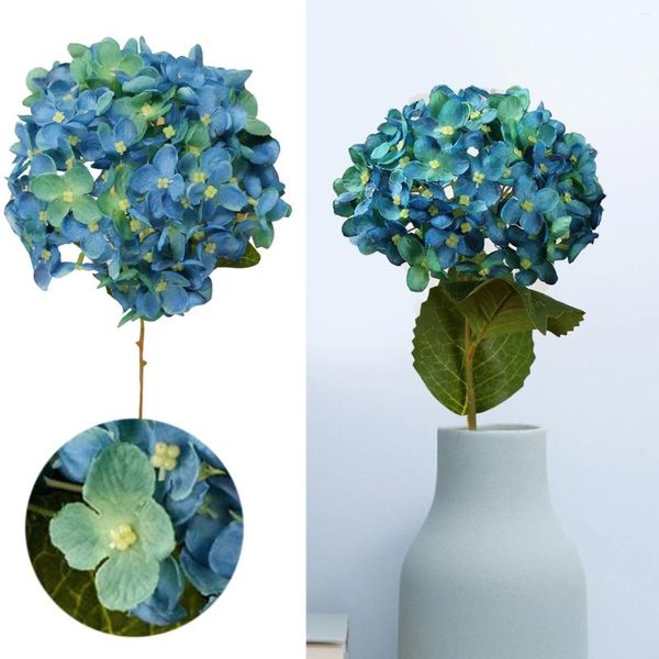 Flores decorativas 1 pieza hortensias azules oscuras ramo artificial decoración nupcial boda flor látex real hogar colgante