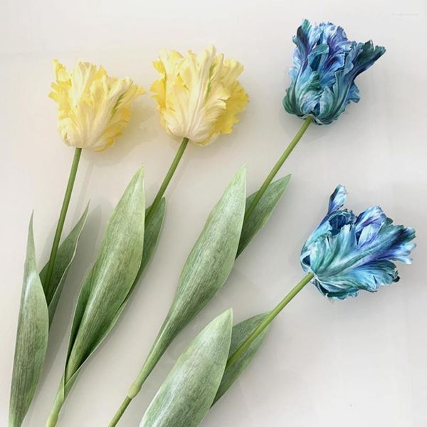 Flores decorativas 1 pieza flor falsa delicada resistente al desgaste Color brillante de larga duración 3D loro tulipán decoración de flores de tacto Real