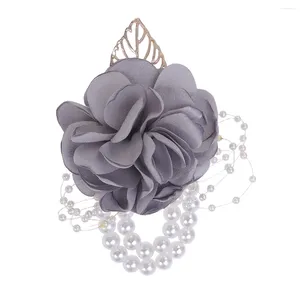 Fleurs décoratives 1pc élégant violet poignet artificiel fleur perle rose demoiselle d'honneur satin corsage pour bal de mariage