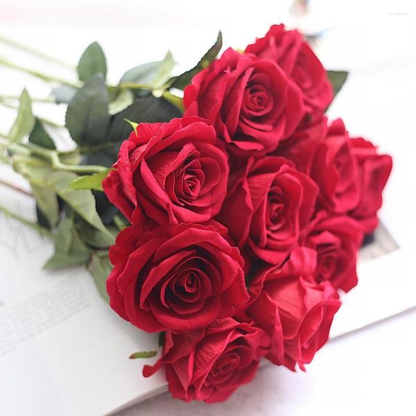 Fleurs décoratives 1Pc Faux Rose Belle Roses En Soie Rouge / Blanc Bouquet De Fleurs Artificielles Saint Valentin Mariage Maison Table Décor