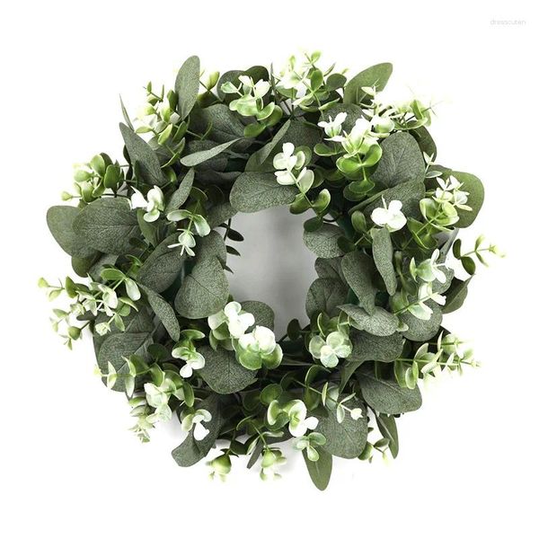 Flores decorativas 1pc vegetación de imitación eucaliptus corona de navidad puertas de Navidad decoración de paja adorno colgando