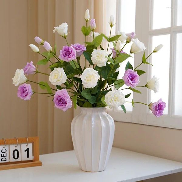 Flores decorativas 1 PC Feed Hidratante Eustoma Flor artificial Real Touch Fule For Wedding Decor Arreglo Garden Floral