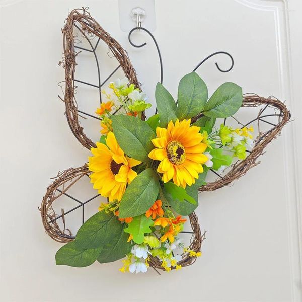 Flores decorativas 1 PC Garland Decoración de primavera Corona de mariposa Día de la Madre Artificial Artificial