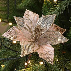 Decoratieve Bloemen 1Pc Glitter Kunstkerst Vrolijke Decoraties Boom Bloemstuk Ornamenten Feestartikelen