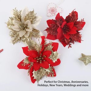 Flores decorativas 1 PP GLITTER ARTIFICAL ARRIMIENTES ARRIBA DE NAVIDAD Decoraciones de árboles para el año hogar