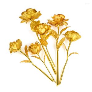 Decoratieve bloemen 1 stc gouden rozenbloemfolie vergulde plastic kunstmatige rozen bruiloft valentijnsdag geschenk schoonheid gouden voor woningdecoratie