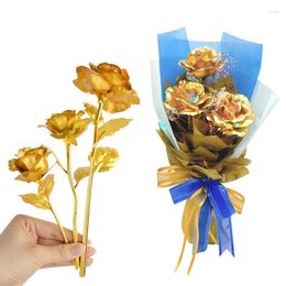 Fleurs décoratives 1pc Gold Rose Flower Plastique Roses artificielles dure pour toujours l'amour de la fête de mariage d'anniversaire décoration de bouquet de bouquet