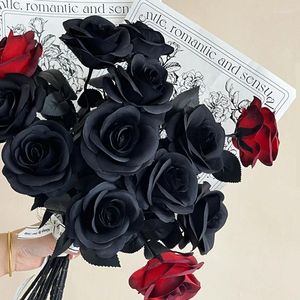 Fleurs décoratives 1pc Gothic Black Rose Artificiel Single Flower Halloween Fake Wedding Bridal Hand tenant Bouquet Party Home Decor