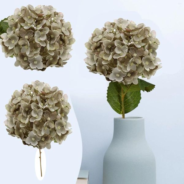 Fleurs décoratives 1PC hortensias grises Bouquet artificiel décoration mariée mariage fleur réel Latex arrangements d'automne