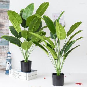 Decoratieve bloemen 1 pk groen 18heads 82cm simulatie blad pot kunstmatige planten bruiloft feest decoratie bloembladeren huis vloer potten