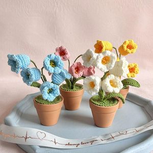 Fleurs décoratives 1 PC Tricoté À La Main Au Crochet Fleur En Pot Faux Plante Balcon Tissé À La Main Artisanat Fini Pour La Maison Table Décorer Cadeau De Mariage