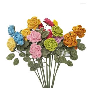 Decoratieve bloemen 1 pk handgebroken rozenbloem nep Bouquet Wedding Party Decoratie Hand geweven haak multifloral kunstmatige kunstmatige