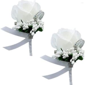 Fleurs décoratives 1pc fleur de Corsage à la main avec pince boutonnière de mariage en soie pour anniversaire de Banquet de bal