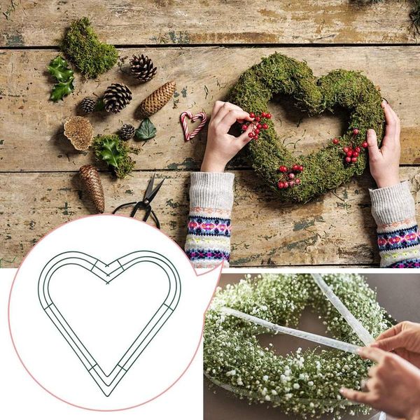 Fleurs décoratives 1 pc en forme de coeur en métal guirlande 12 pouces famille mariage saint valentin bricolage vert fil cadre décoration livraison directe