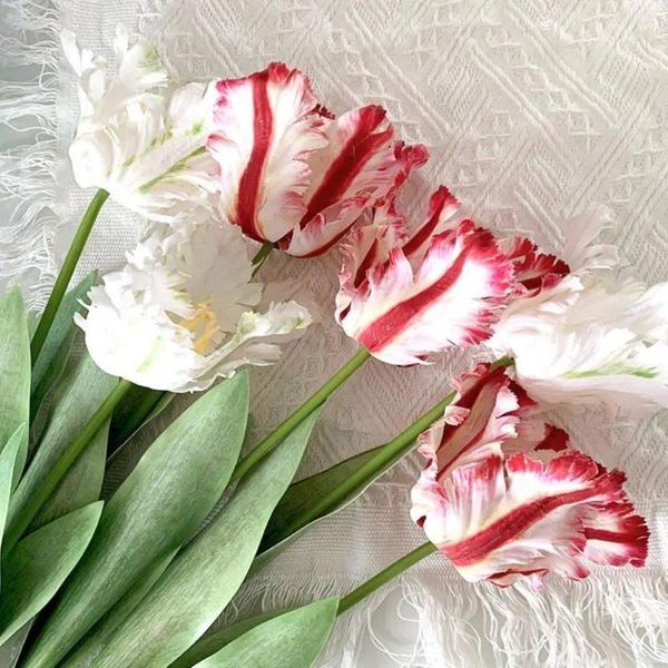 Flores decorativas 1 pieza de alta calidad flor falsa flexible DIY tallo largo 3D loro tulipán