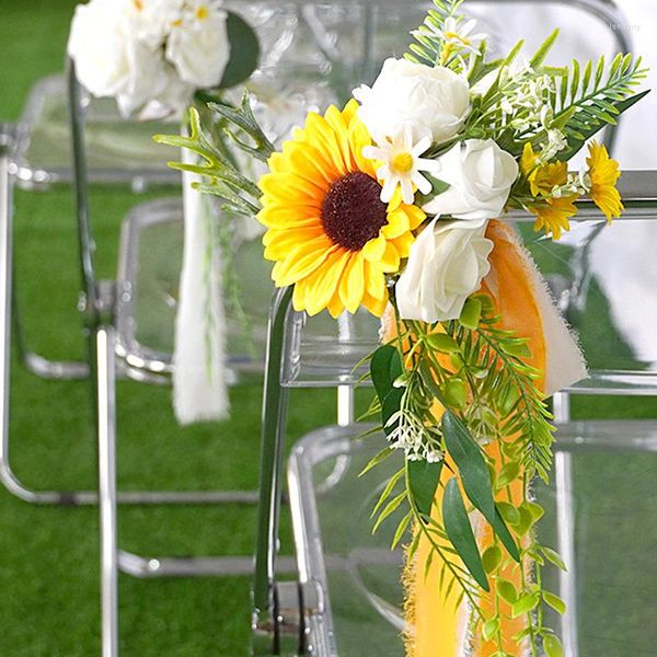 Fleurs décoratives 1 pièce, Arrangement de décoration de maison, chaise de mariage, fleur artificielle, décoration d'allée, banc