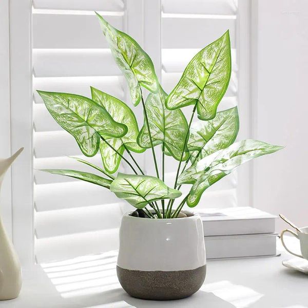 Flores decorativas 1 PC Inicio Plantas de hoja perenne Artificial 12 Lea de agua Taro Taro Diy Vaseista Hecho de escritorio Decoración de la ventana del alféizar