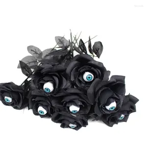 Fleurs décoratives 1pc Horror Flower Rose Costume accessoires noirs Fake Artificiel avec Oey Blood Halloween Supplies Cosplay