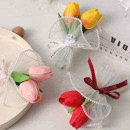 Mini Bouquet de fleurs artificielles Ins PU, 1 pièce, fausses tulipes en maille de perles, artisanat créatif, cadeau pour petite amie