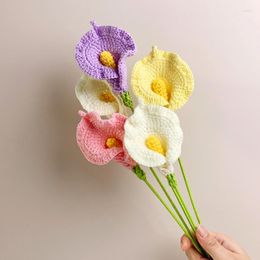 Decoratieve Bloemen 1Pc Gebreide Bloem Nep Gehaakte Calla Lelie Boeket Bruiloft Woondecoratie Breien Geweven Kunstmatig