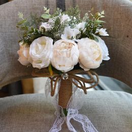 Decoratieve bloemen 1 st/Lot Artificial Pink Wedding Bouquets Handgemaakte bloemenbruidsmeisje bruidsboeket de mariage