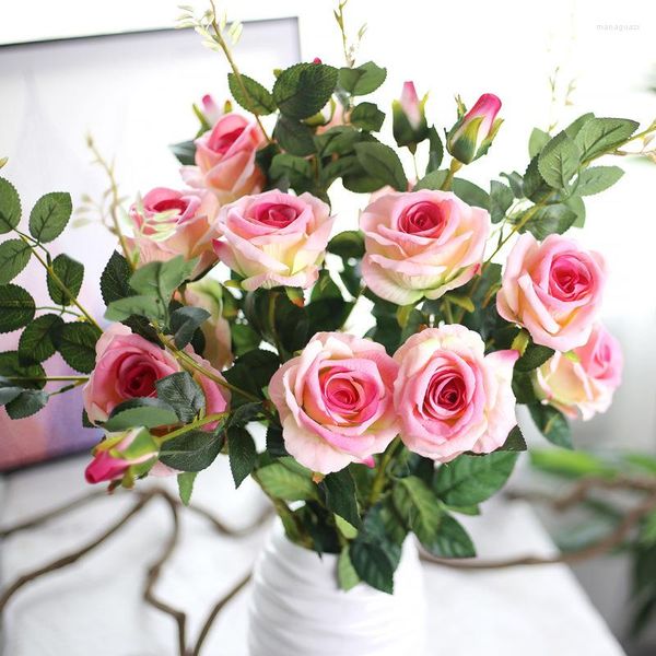 Fleurs décoratives 1 pc/lot élégant 3 têtes fleur artificielle Rose velours pour Arrangement maison et bureau décoration mariage