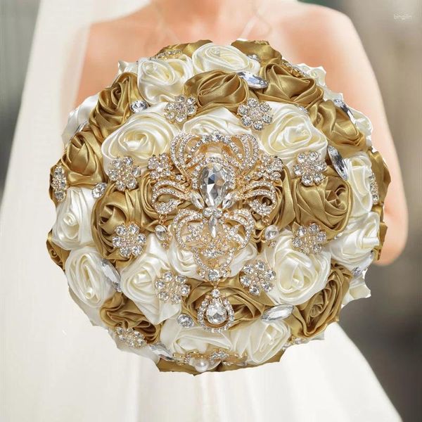 Fleurs décoratives 1 pc/lot broche dorée mariage strass mariée demoiselle d'honneur Bouquets