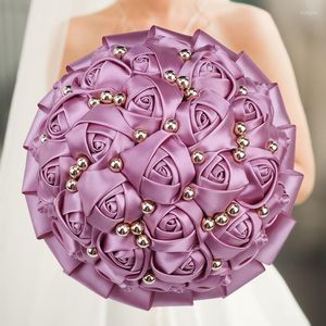 Fleurs décoratives 1 pc/lot Bouquets de mariée de mariage violet avec diamant pour la fête
