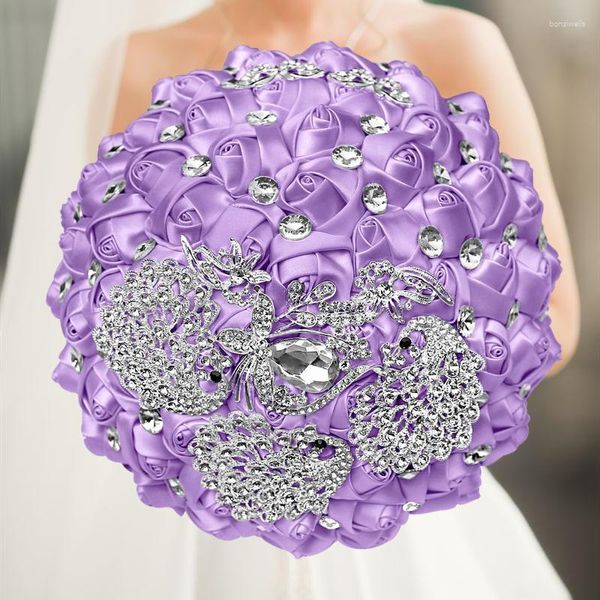 Fleurs décoratives 1 pc/lot Bouquet de mariée mariage violet avec bijoux