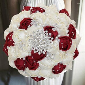 Decoratieve bloemen 1 stc/lot wijn rood bruidsboeket met parel voor feest
