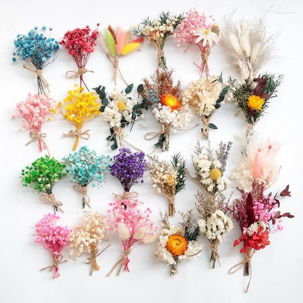 Fleurs décoratives 1pc Mini bouquet sec naturel boutonnières garçons d'honneur boutonnières demoiselle d'honneur fleur corsage broche noël mariage décor