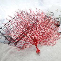 Fleurs décoratives 1PC en plastique Simulation paon corail branche plante artificielle en forme d'éventail rouge maison jardinage bande