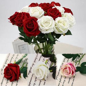 Fleurs décoratives 1 pièce, Bouquet de roses artificielles au toucher réel, fausse fleur en soie pour décoration de fête à domicile, printemps