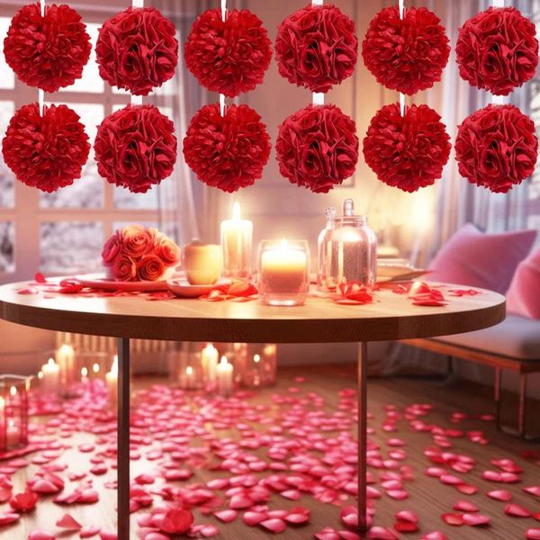 Fleurs décoratives 1 pièce, boule de fleurs artificielles rouge, scène en plastique pour mariage, grande Simulation, ornements suspendus pour fête