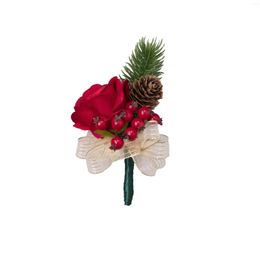 Flores decorativas 1 pieza de ramillete de flores artificiales de rosa roja para hombres, bodas de invierno adecuadas y fiestas de Navidad