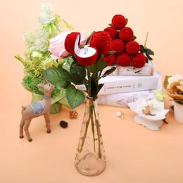 Decoratieve bloemen 1 pk rode roos creatieve ringbox Valentijnsdag met takken bladeren sieradenvoorstel verloving romantisch cadeau