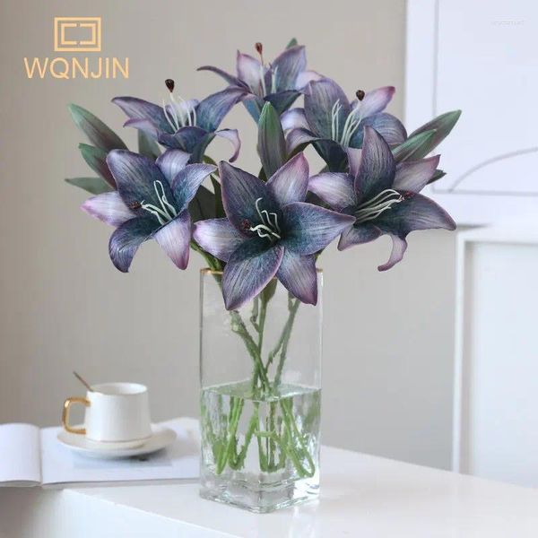 Fleurs décoratives 1pc rétro d'automne 2-têtes Lily Artificial Flower Wedding Decoration Home Simulation
